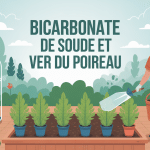illustration bicarbonate de soude contre le ver du poireau dans un potager
