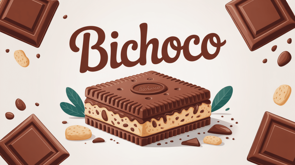 bichoco biscuit chocolaté stylisé sur fond clair