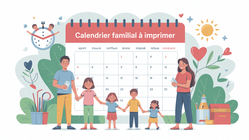 illustration calendrier familial à imprimer famille organisée pictogrammes
