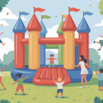 Scène festive enfants autour chateaux xxl