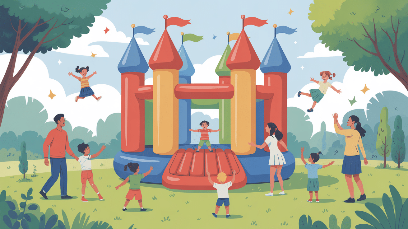 Scène festive enfants autour chateaux xxl