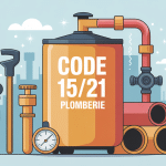 Visuel code 15/21 plomberie sur chaudière avec outils