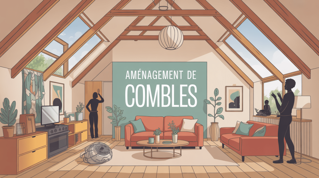 comble aménagé espace de vie sous toiture illustration
