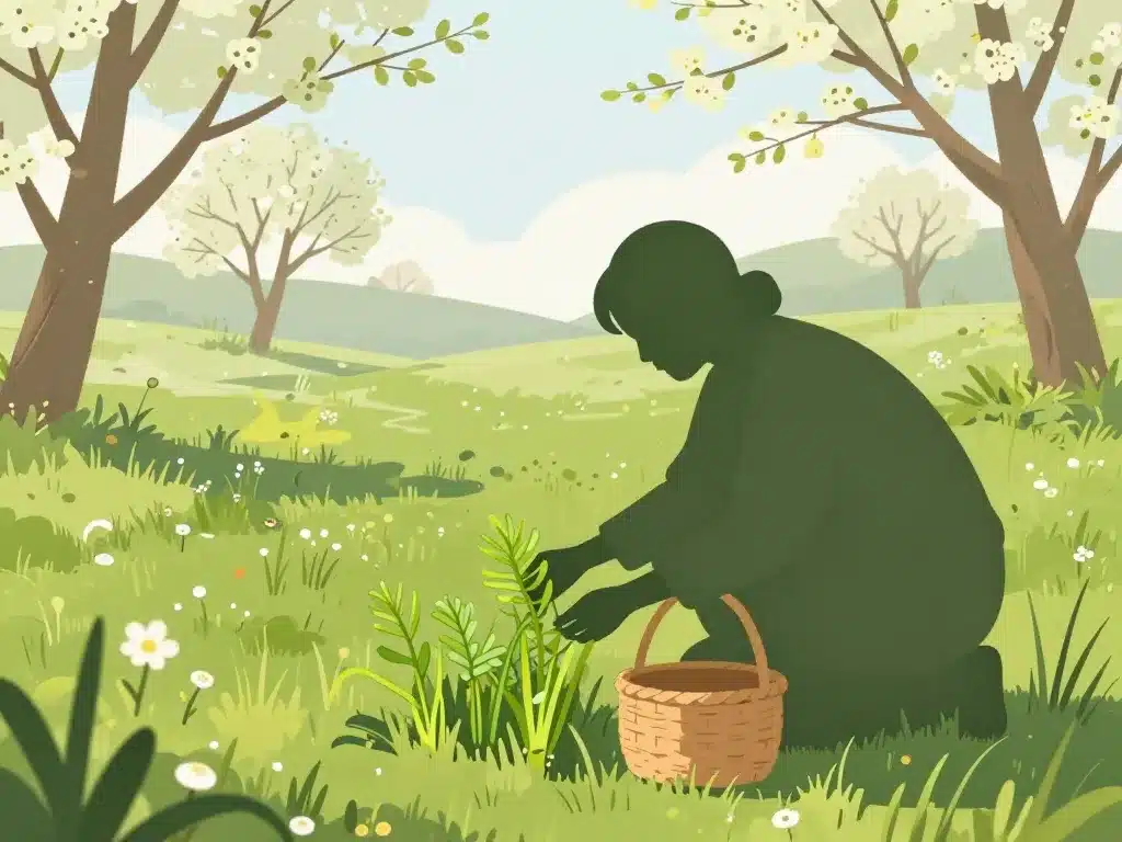 cueillette responsable de repounchou en prairie de printemps