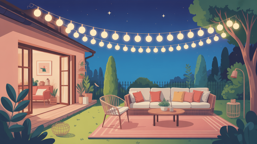 fixer guirlande extérieur sans percer illustration vectorielle jardin