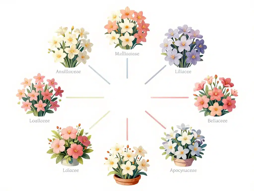 diagramme conceptuel familles fleurs étoilées types usages