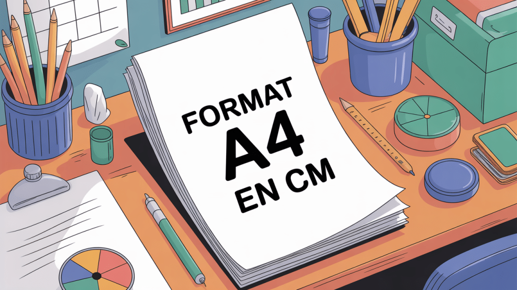 Illustration format a4 en cm sur un bureau avec fournitures