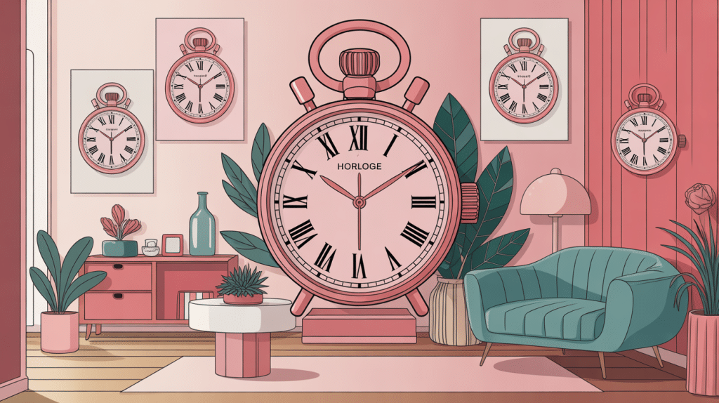 illustration horloge rose décoration intérieure