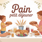 Famille partage pain pour petit déjeuner sur table ensoleillée
