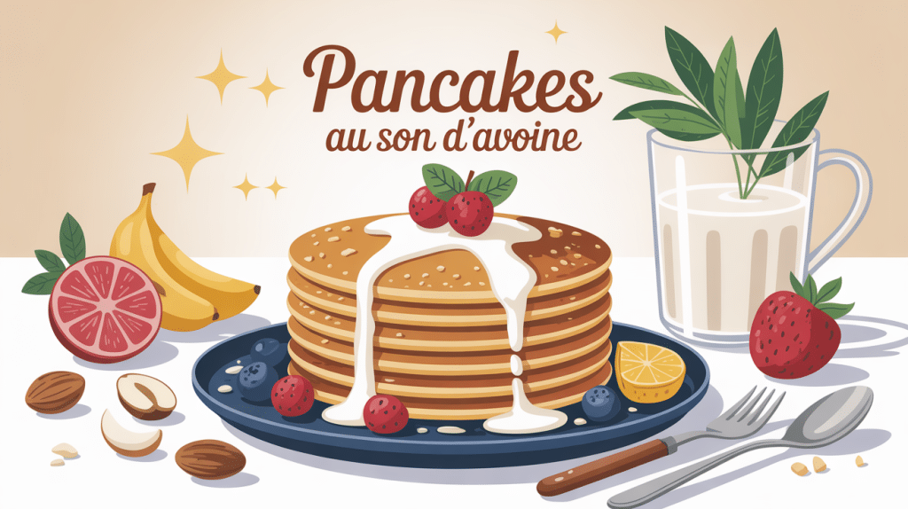 pancakes son d'avoine avec fruits frais et lait