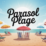 Parasol plage sur grande plage ensoleillée