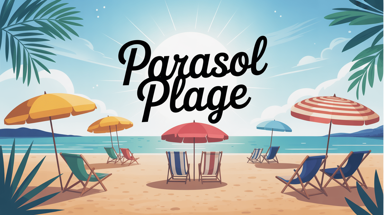 Parasol plage sur grande plage ensoleillée