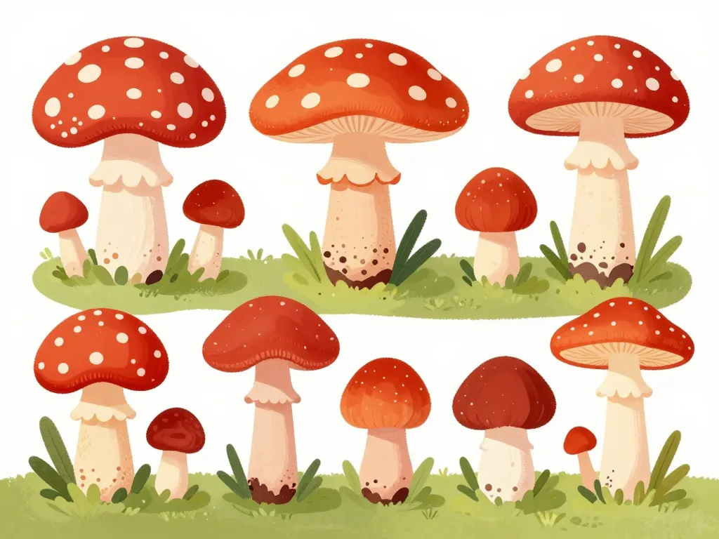 Différents petits champignons rouges à observer