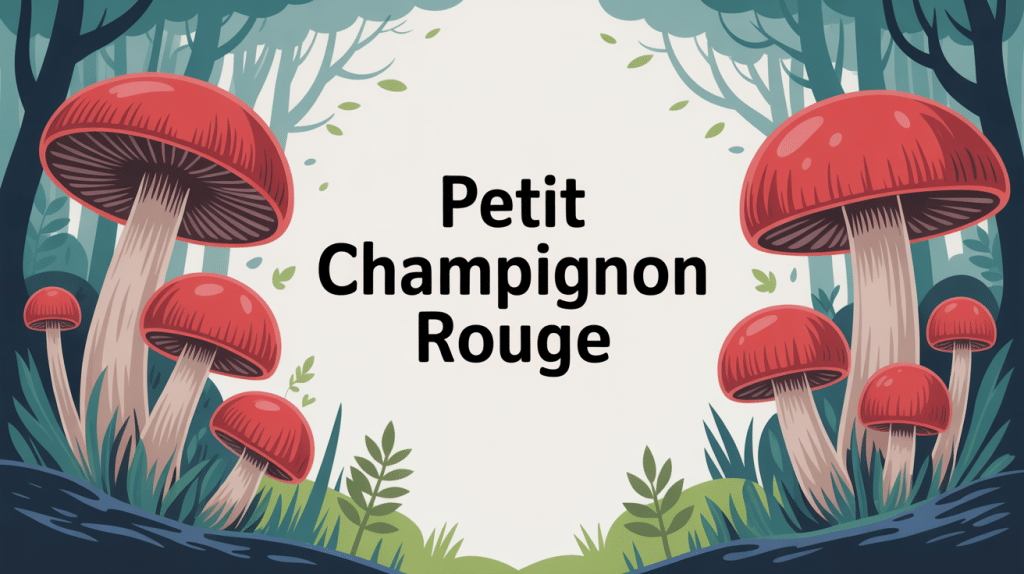 Illustration de plusieurs petits champignons rouges en clairière