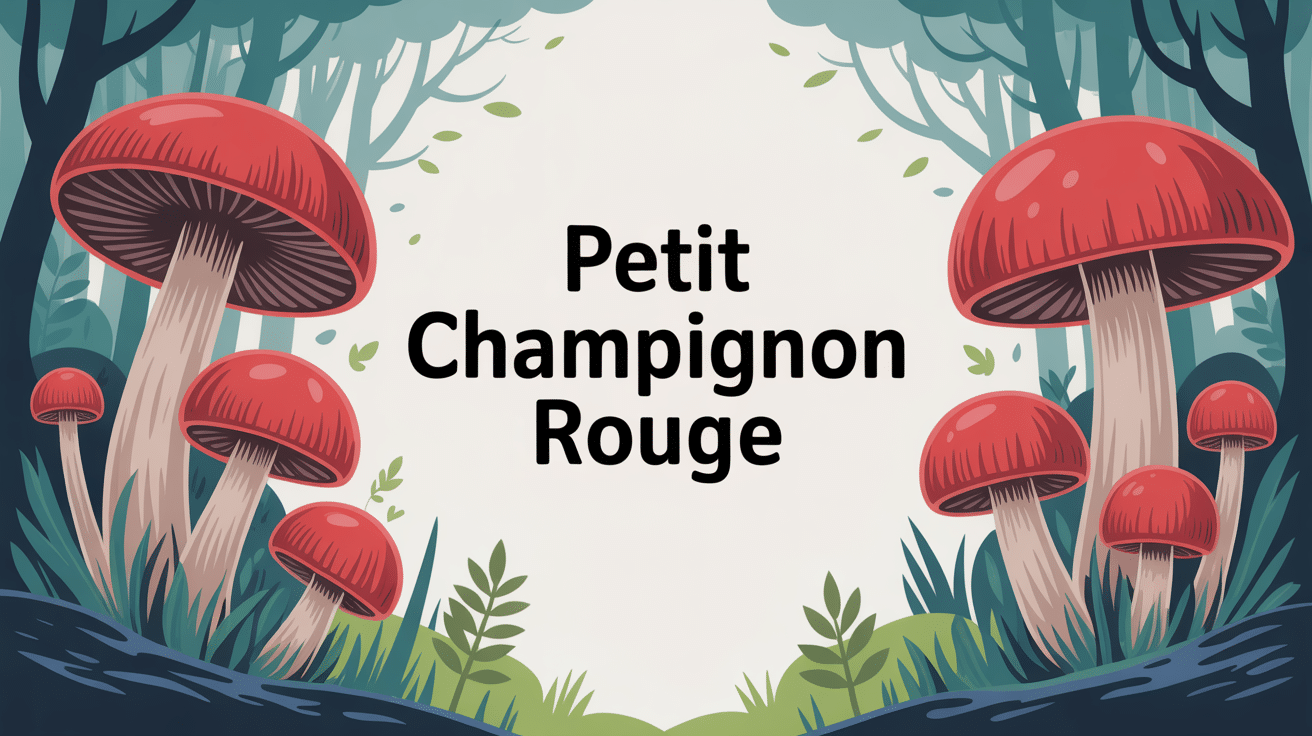 Illustration de plusieurs petits champignons rouges en clairière