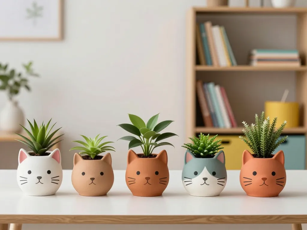 cache-pots plante tete de chat différents pour déco intérieure