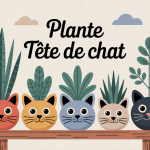 illustration pots plante tete de chat variés sur étagère