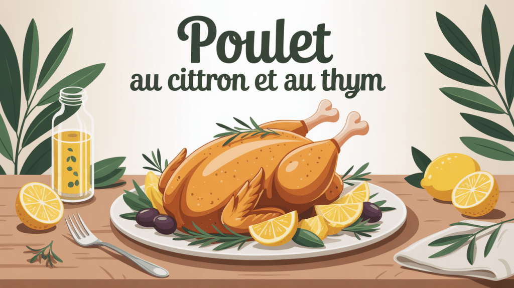 plat de poulet au citron et au thym sur table méditerranéenne
