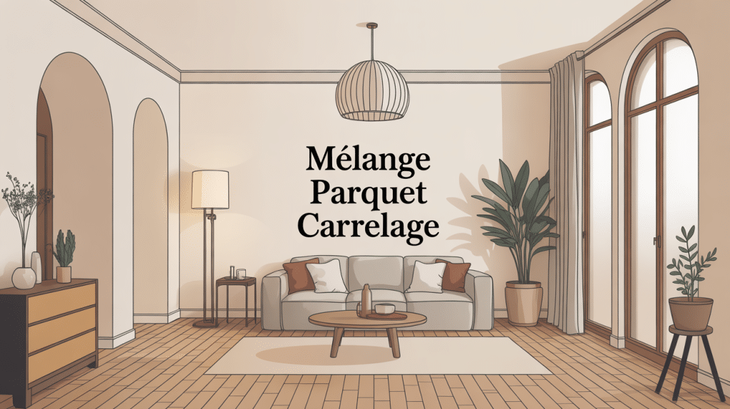 sol melange parquet et carrelage transition harmonieuse