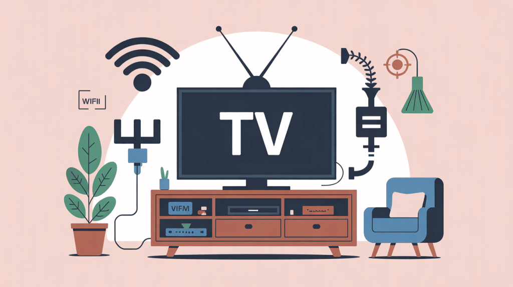 TV chambre sans prise antenne dans une chambre cosy avec options technologiques