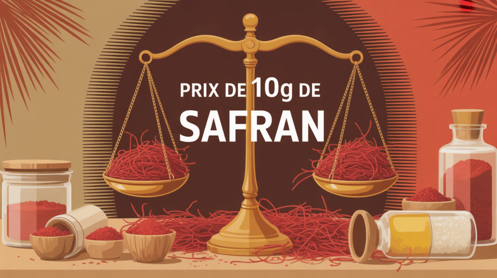 Illustration balance dorée safran 10g de safran prix