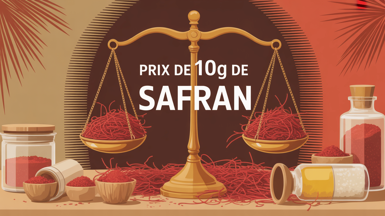 Illustration balance dorée safran 10g de safran prix