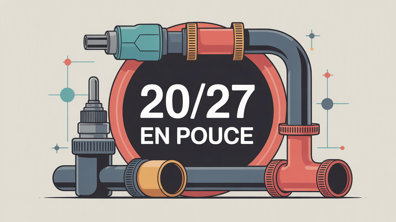 Illustration de plomberie et tableau conversion 20/27 en pouce