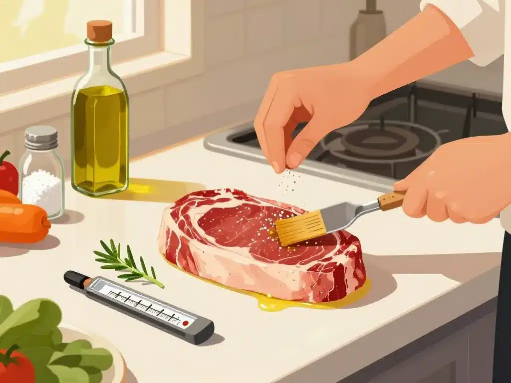 préparation entrecote au four sel huile herbes