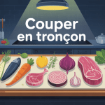 Découpe en tronçons de légumes, viande et poisson