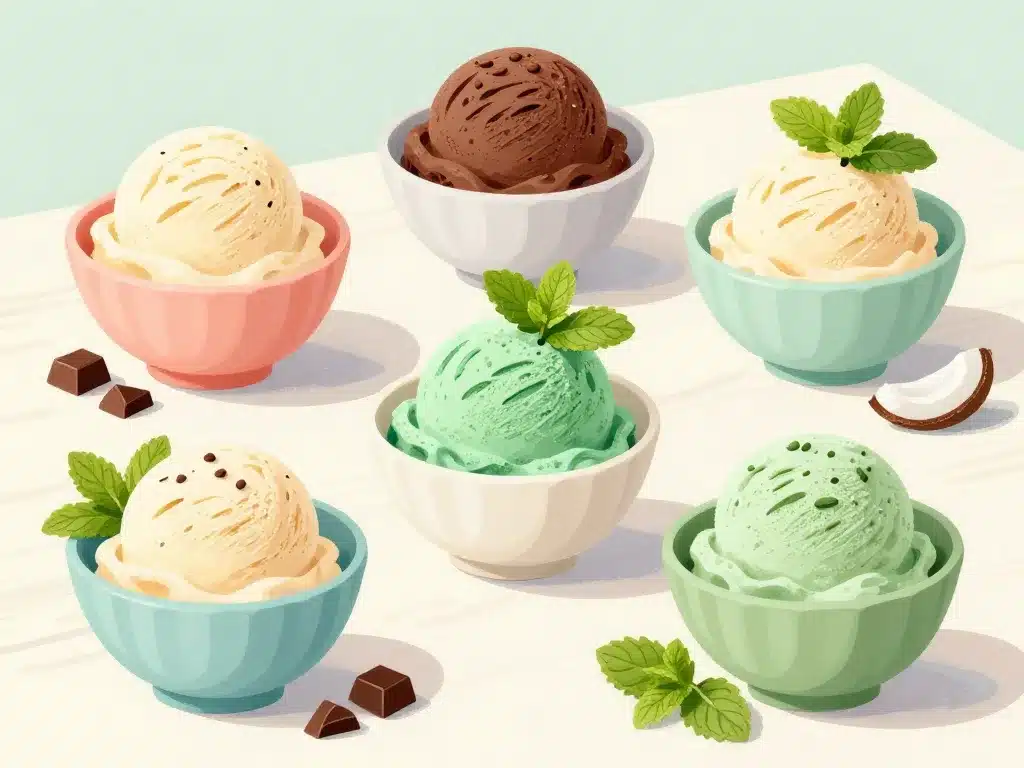 Variétés glace à la menthe crème, sorbet, vegan