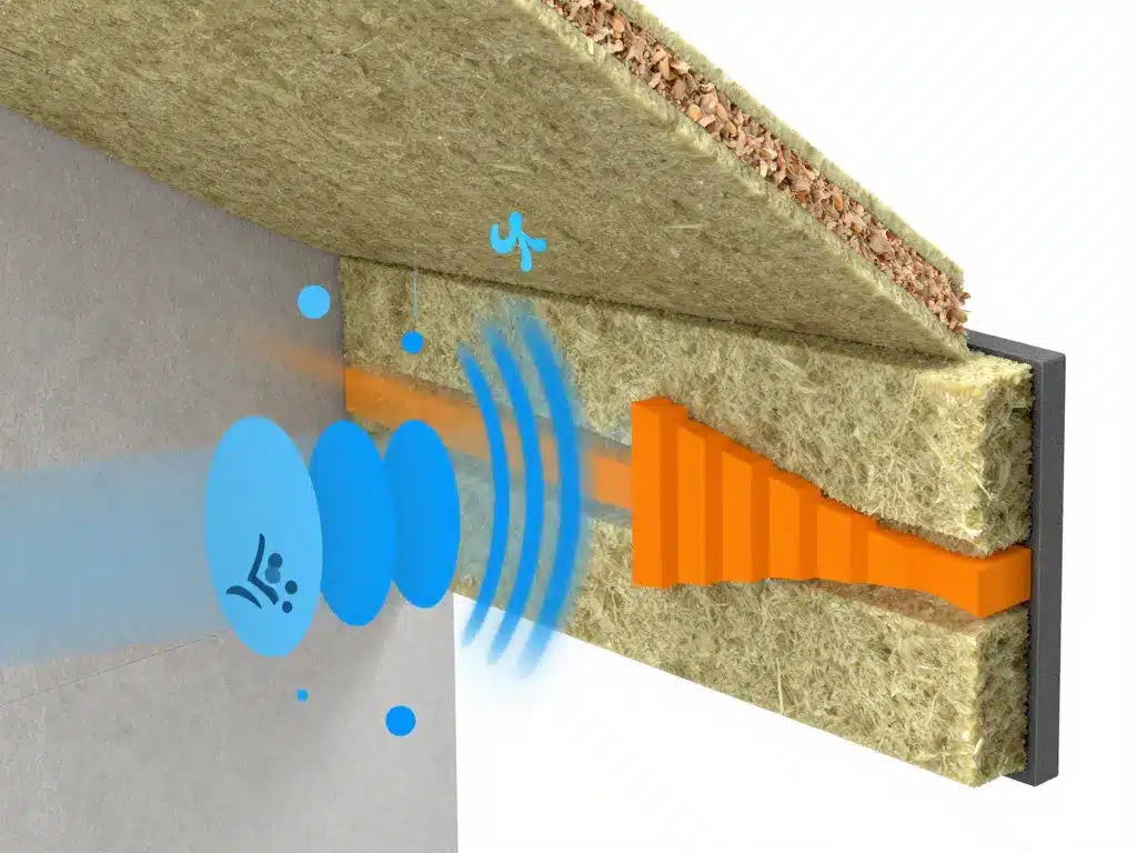 Schéma isolation phonique laine de roche atténuation