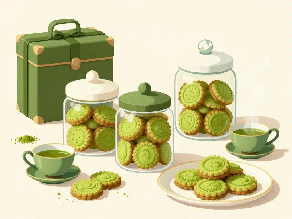 matcha biscuits en bocaux vintage et thé