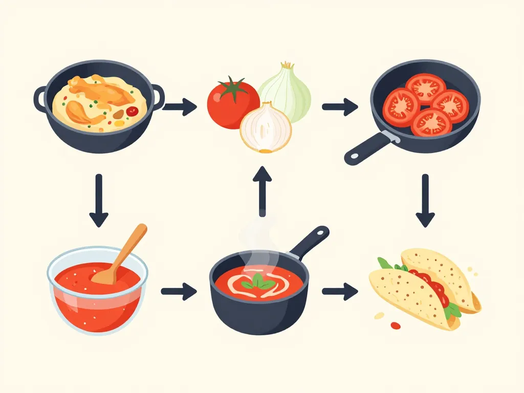Étapes visuelles préparation poulet tinga authentique
