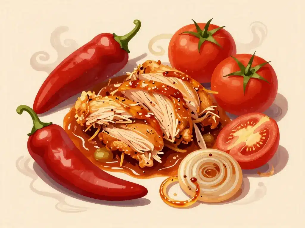 Ingrédients typiques poulet tinga chipotle tomates