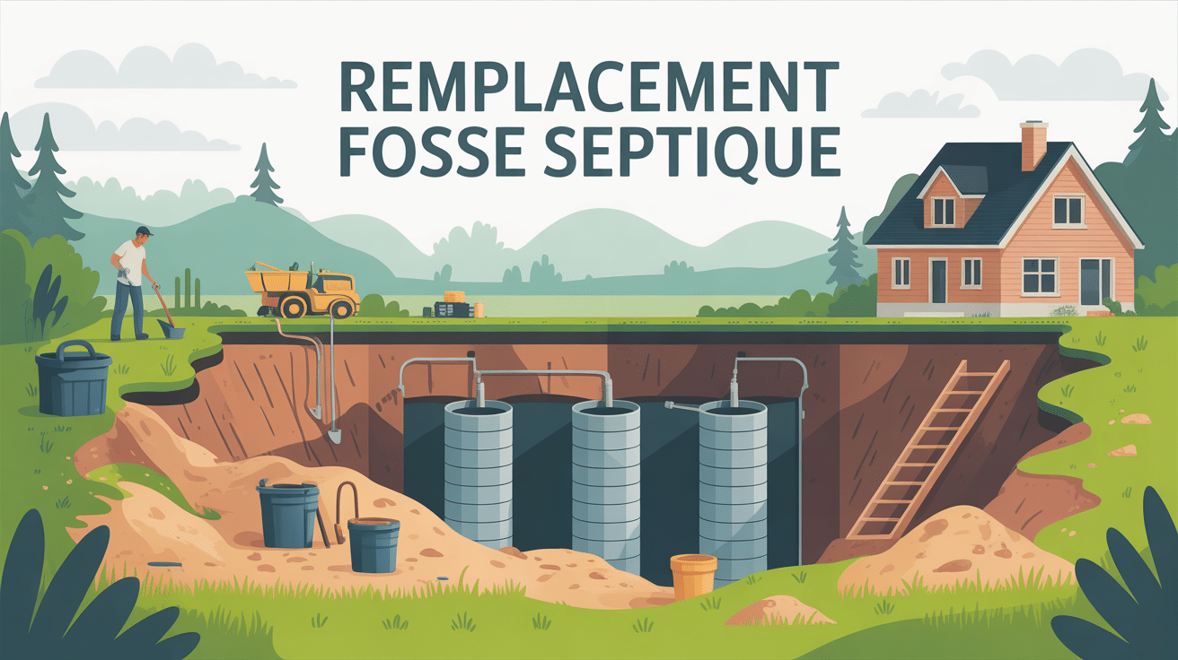 prix remplacement fosse septique illustration vectorielle maison terrain