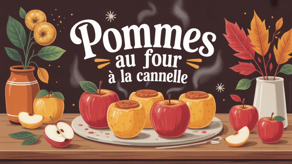 Illustration pommes au four cannelle dessert familial automne