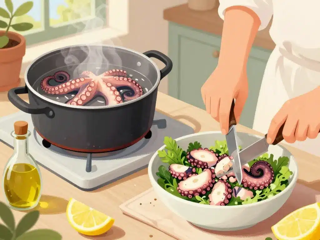 Étapes de cuisson salade de poulpe à la sicilienne