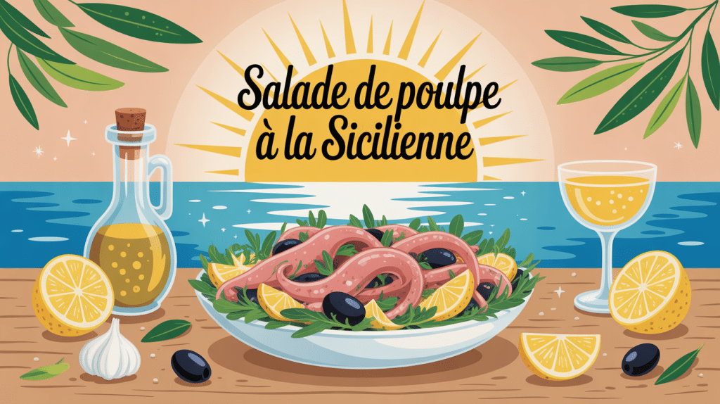 Salade de poulpe à la sicilienne illustrée sur table sicilienne