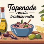 Bol de tapenade recette traditionnelle entouré d'olives, câpres, anchois