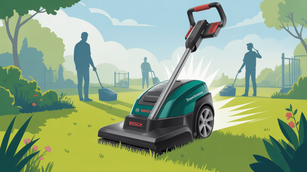 tronconneuse batterie bosch sans fil en utilisation dans un jardin