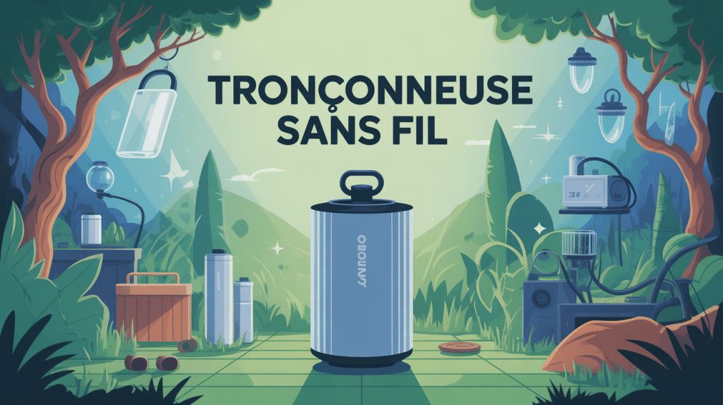 Illustration moderne de tronçonneuse sans fil dans jardin