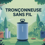 Illustration moderne de tronçonneuse sans fil dans jardin