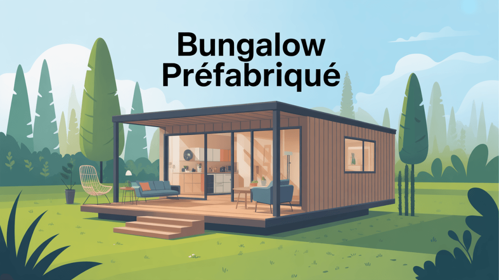 illustration bungalow préfabriqué moderne et modulaire