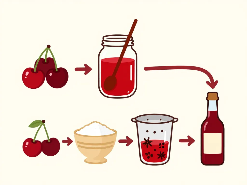 Étapes visuelles cherry brandy liqueur maison ingrédients filtration