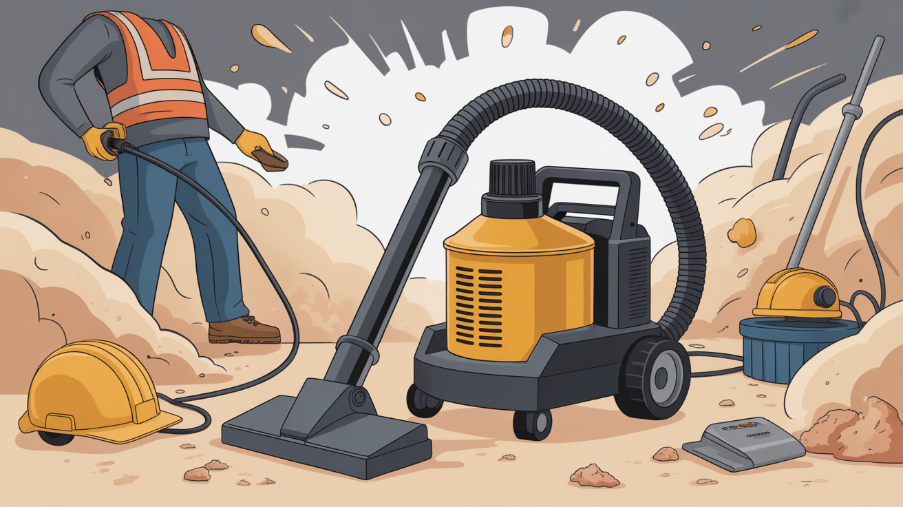 Scène dynamique avec meilleur aspirateur de chantier professionnel gravats et poussières