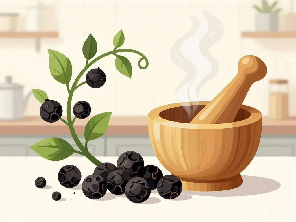 Illustration éditoriale de poivre noir en grain et ustensiles de cuisine