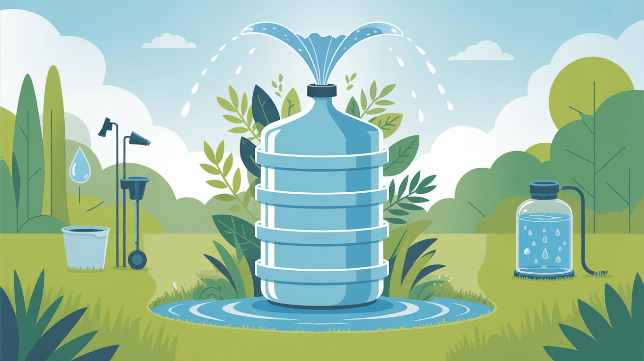 Illustration récupérateur d'eau 1000L dans jardin moderne