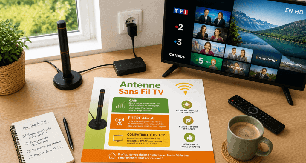 antenne sans fil pour tv moderne sur bureau près fenêtre