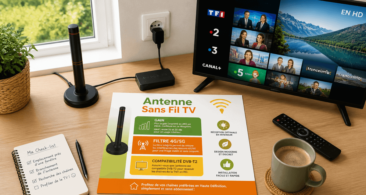 antenne sans fil pour tv moderne sur bureau près fenêtre