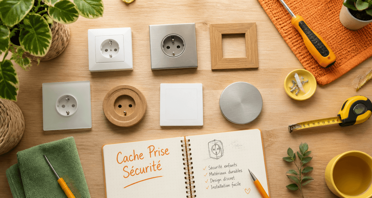 Caches prise de courant variés sur table avec outils